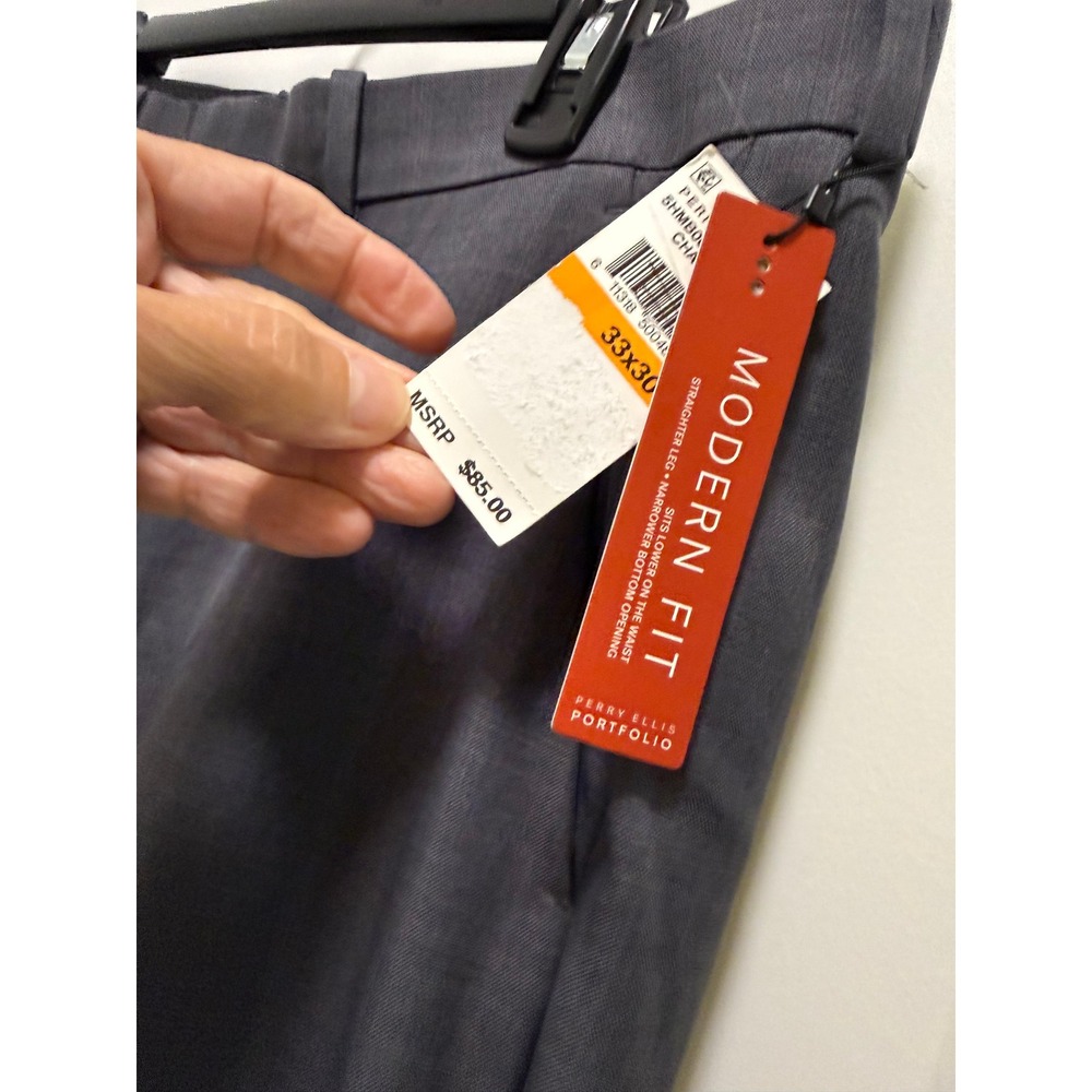 Perry Ellis Portfolio Modern Fit Dress Pants 33x30 Charcoal Gray Folio-Flex NEW - Picture 6 of 7
